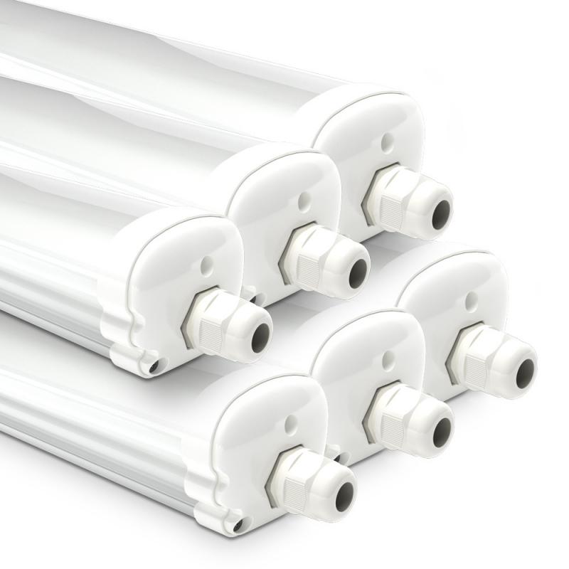 HOFTRONIC™ Set van 6 LED TL armaturen 120cm - IP65 Waterdicht - 36 Watt - 4320 Lumen - 6500K Daglicht wit - Koppelbaar - IK07 - S-Series Tri-Proof plafondverlichting
