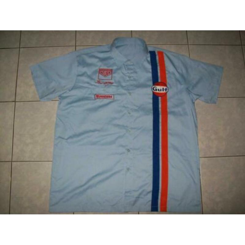 nieuwe Steve McQueen Le Mans GULF shirt hemd blouson hiblauw