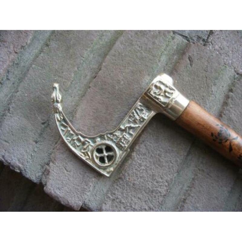antieke wandelstok flaneerstok hardhout koper messing