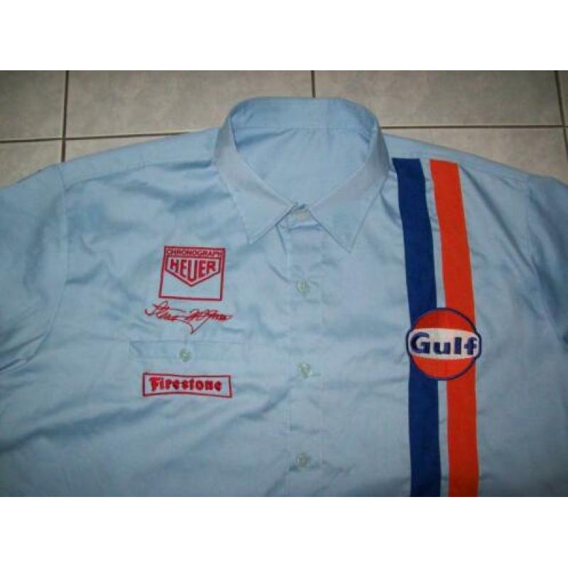 nieuwe Steve McQueen Le Mans GULF shirt hemd blouson hiblauw