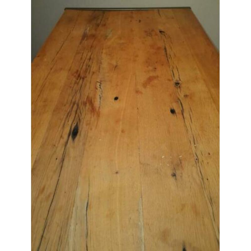 mooie set hoge eettafel met 6 lederen krukken