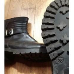 Zwarte korte leren laarsjes biker boots enkellaarzen 36