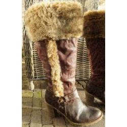 W.L.S. bruin lederen laarzen met imitatie bont mt 40