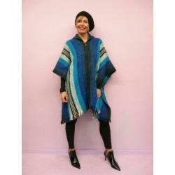 *Abfab Vintage Blauwe Wollen Poncho One Size*