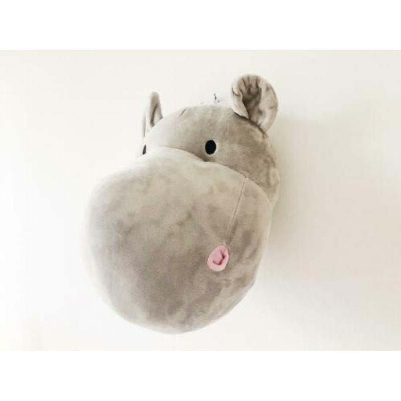 Nieuw!Pluche dierenkop nijlpaard. Wanddecoratie. Kinderkamer