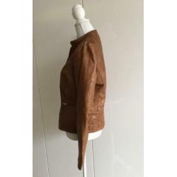 Stoere cognackleurige leren jas, merk Mission blue