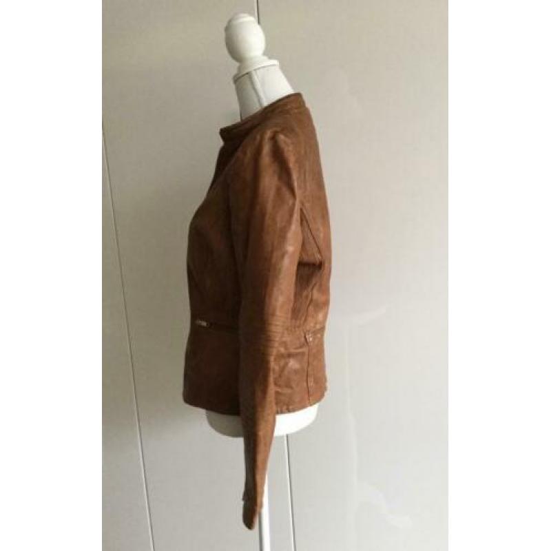 Stoere cognackleurige leren jas, merk Mission blue