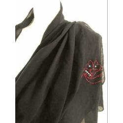 Polyester sjaal - 70x204 cm - zwart met werksel