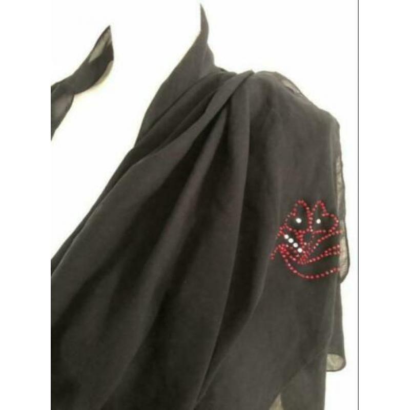 Polyester sjaal - 70x204 cm - zwart met werksel
