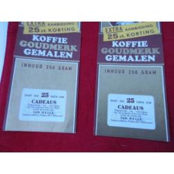 4 van Nelle koffie goudmerk labels uit ong. 1965.uit archief