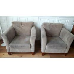 Bank met twee bijpassende fauteuils, kleur taupe