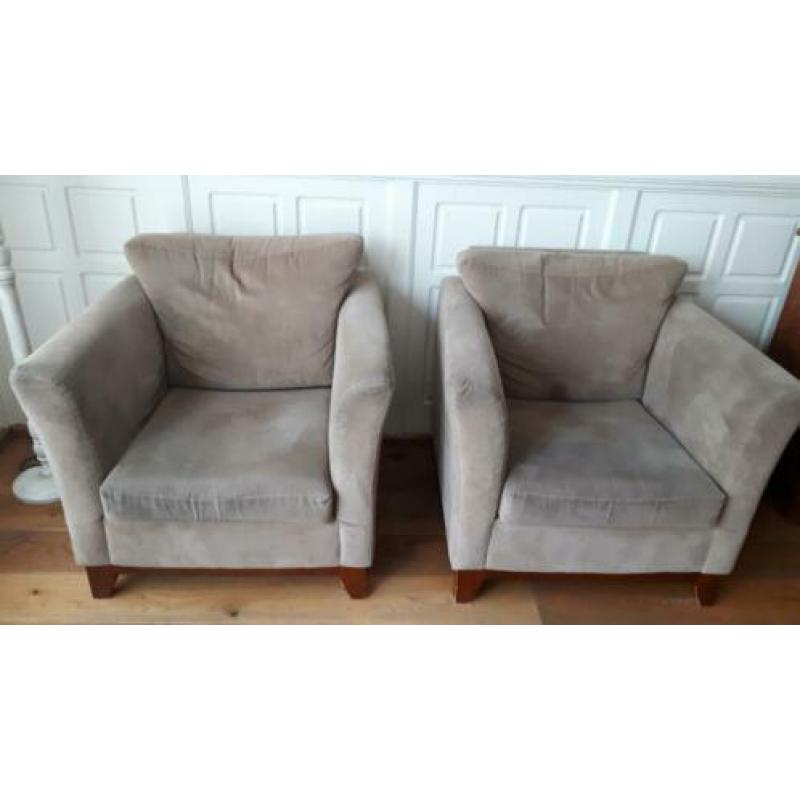 Bank met twee bijpassende fauteuils, kleur taupe