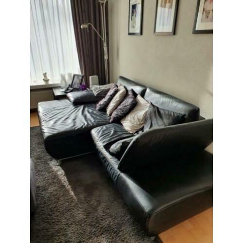 Modern complete inboedel zwart leer bank fauteuil eettafe