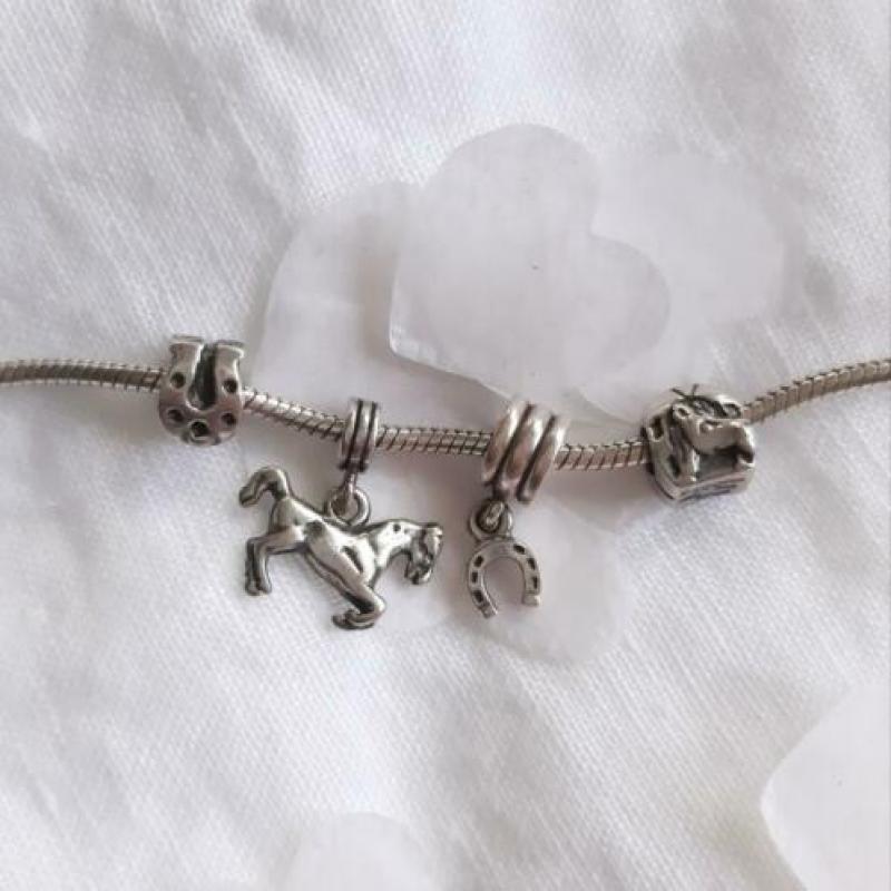 Zilveren bedels, charms met paard en hoefijzer, prijs p.s.