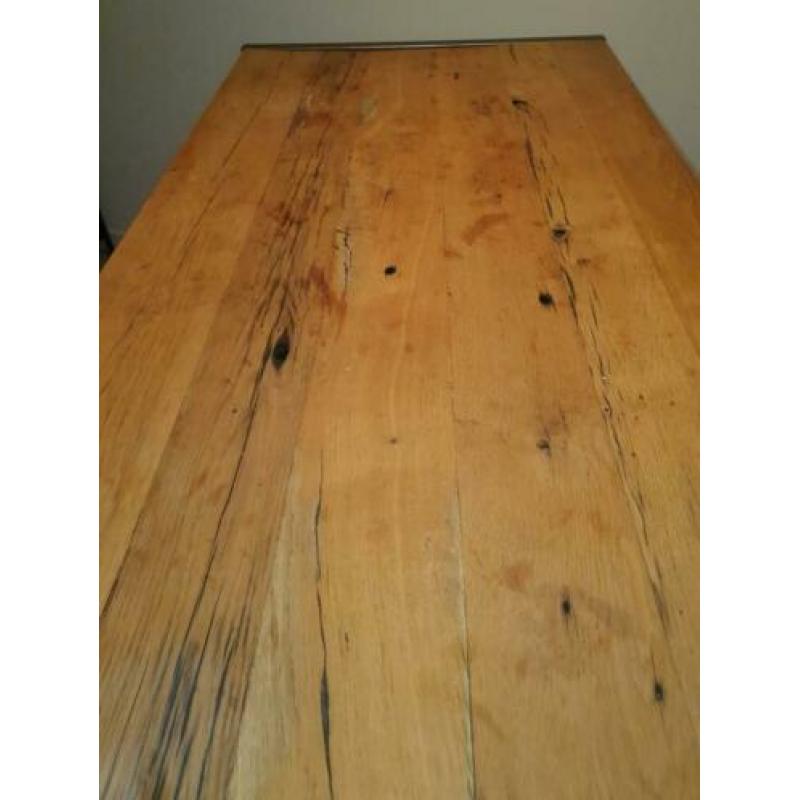 mooie set hoge eettafel met 6 lederen krukken