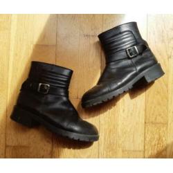 Zwarte korte leren laarsjes biker boots enkellaarzen 36