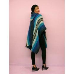 *Abfab Vintage Blauwe Wollen Poncho One Size*
