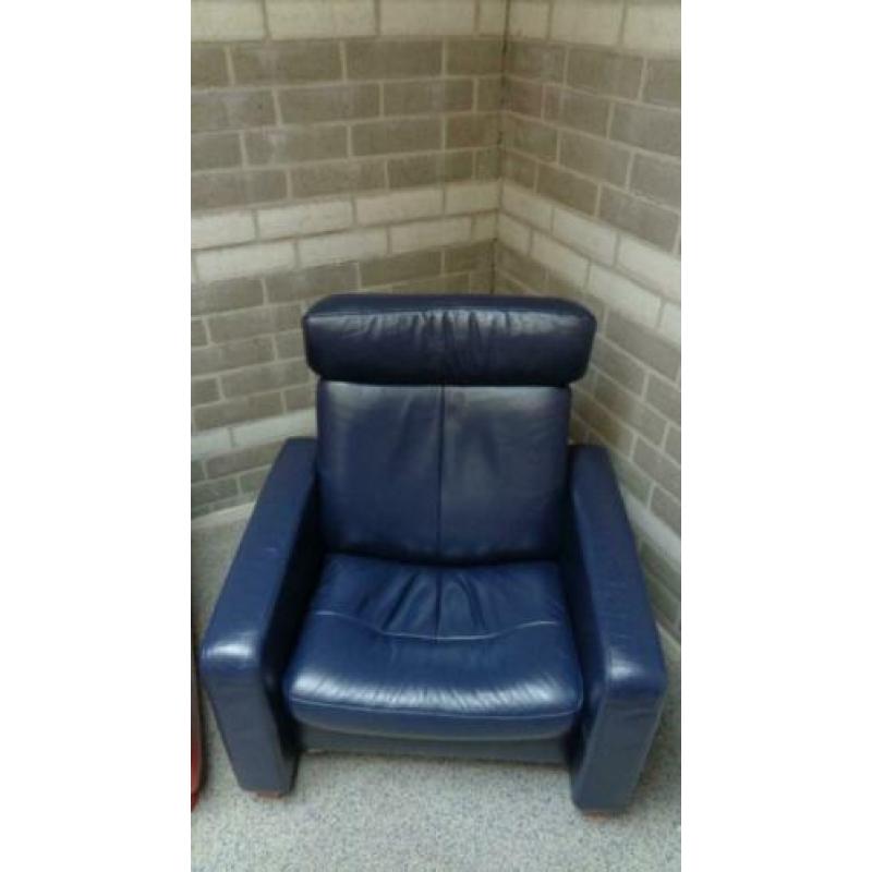 Te koop: blauw lederen Stressless relaxfauteuil