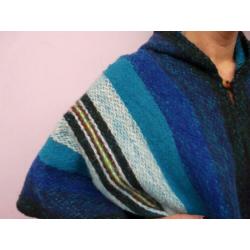 *Abfab Vintage Blauwe Wollen Poncho One Size*