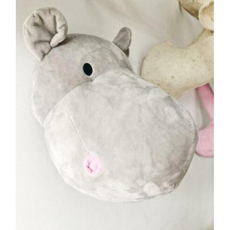 Nieuw!Pluche dierenkop nijlpaard. Wanddecoratie. Kinderkamer