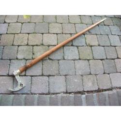 antieke wandelstok flaneerstok hardhout koper messing