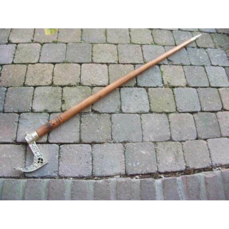 antieke wandelstok flaneerstok hardhout koper messing