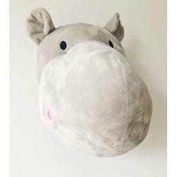 Nieuw!Pluche dierenkop nijlpaard. Wanddecoratie. Kinderkamer