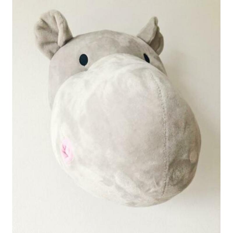 Nieuw!Pluche dierenkop nijlpaard. Wanddecoratie. Kinderkamer