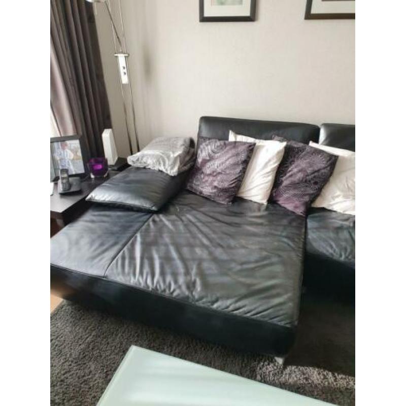 Modern complete inboedel zwart leer bank fauteuil eettafe