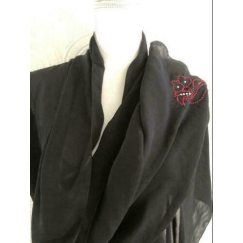 Polyester sjaal - 70x204 cm - zwart met werksel