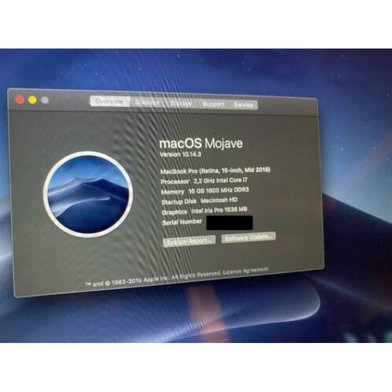Apple MacBook Pro Retina 15" (2015) 2,2GHz 16GB/512GB ssd