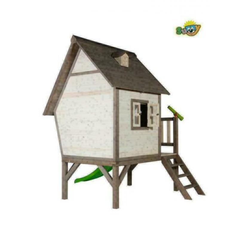 Houten speelhuisje Cabin XL met glijbaan en veranda | Sunny