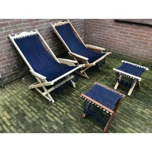 Vintage strandstoelen met voetenbank