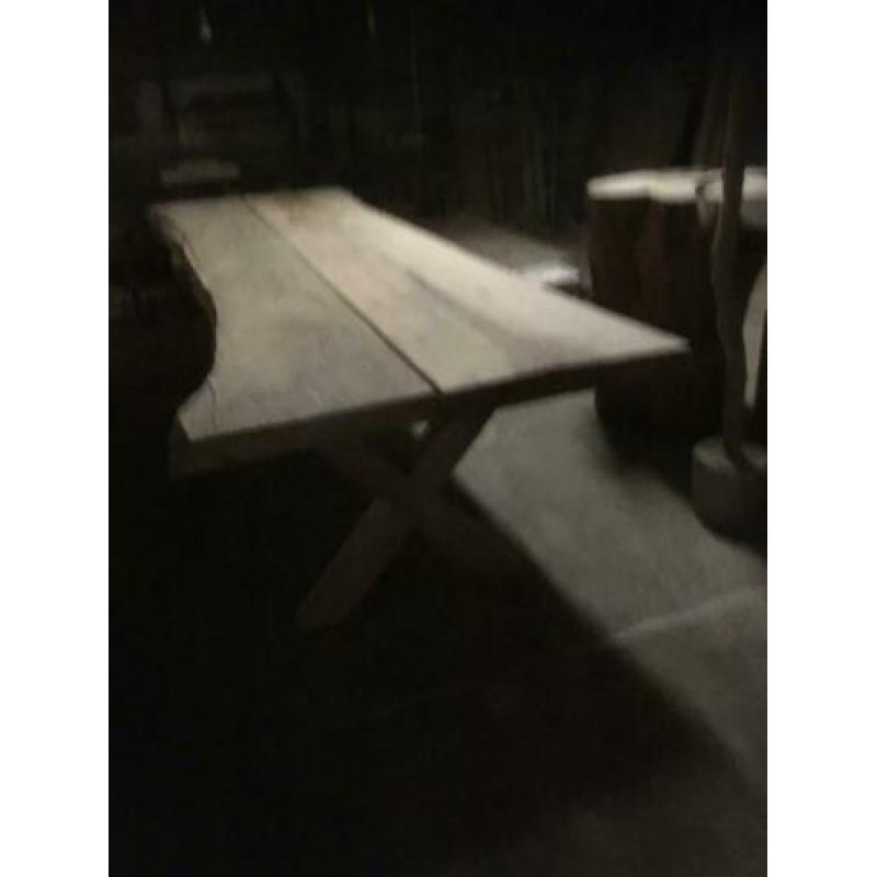 Massief eiken boomstamtafel, 365cm, dikte 8cm, nieuw!!