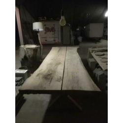 Massief eiken boomstamtafel, 365cm, dikte 8cm, nieuw!!