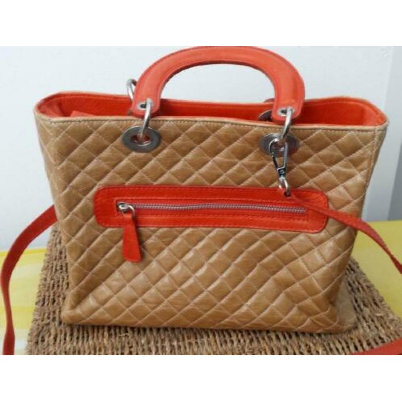 Super mooie leren handtas van Italiaans design, beige oranje