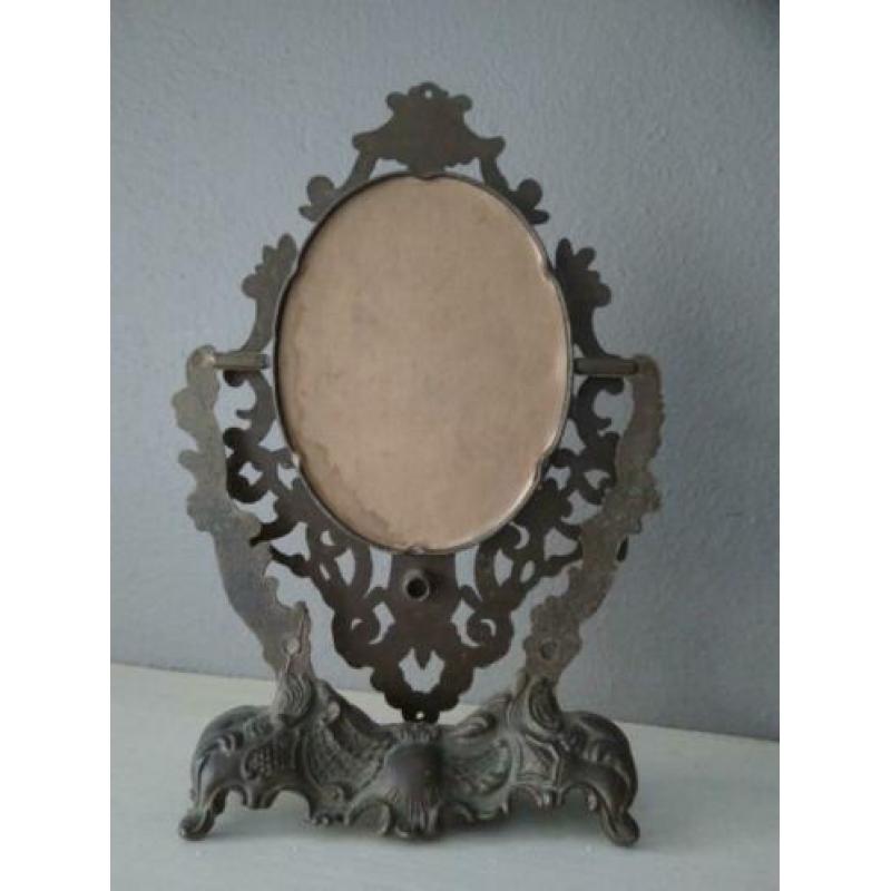 Kleine oude brocante koperen spiegel mini kantelbaar *Etage3