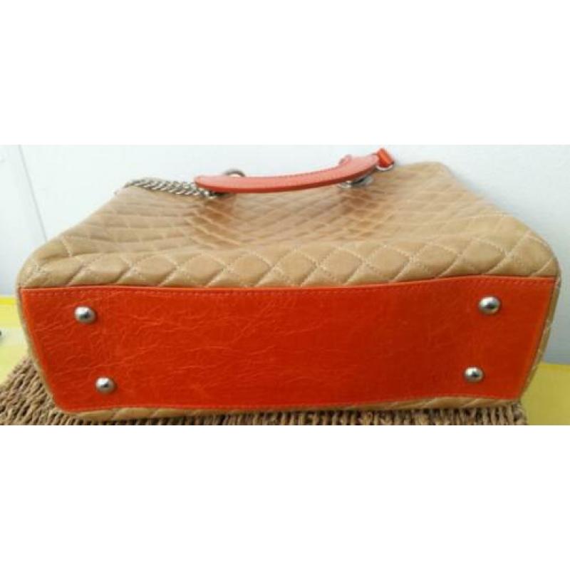 Super mooie leren handtas van Italiaans design, beige oranje