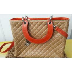 Super mooie leren handtas van Italiaans design, beige oranje