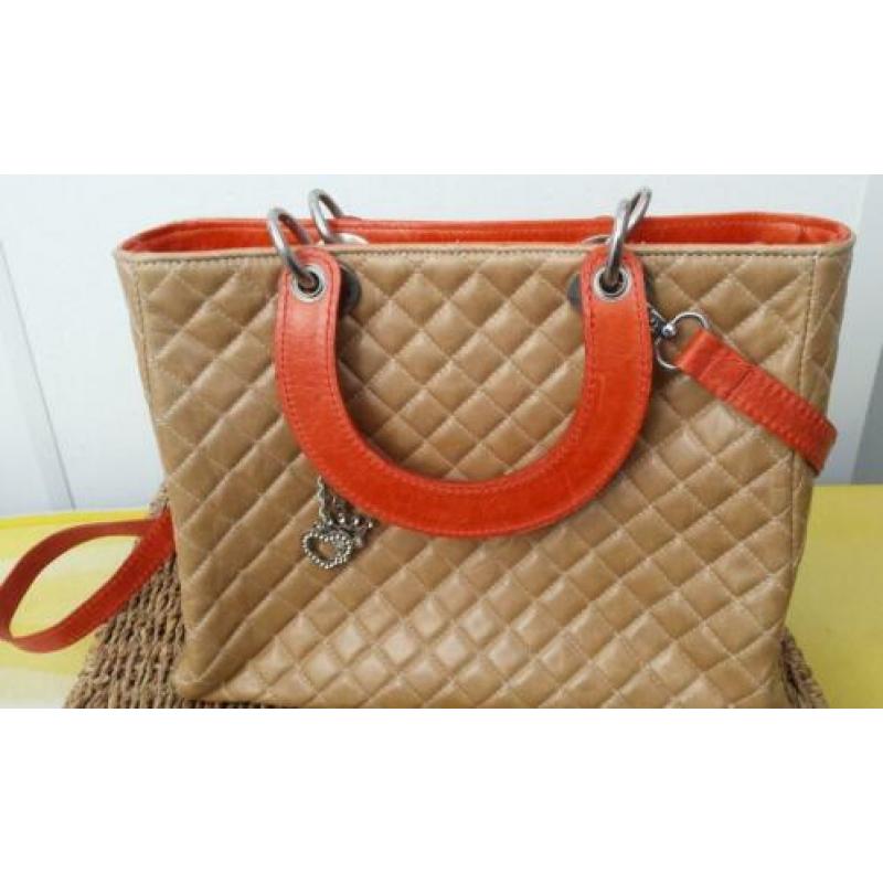 Super mooie leren handtas van Italiaans design, beige oranje