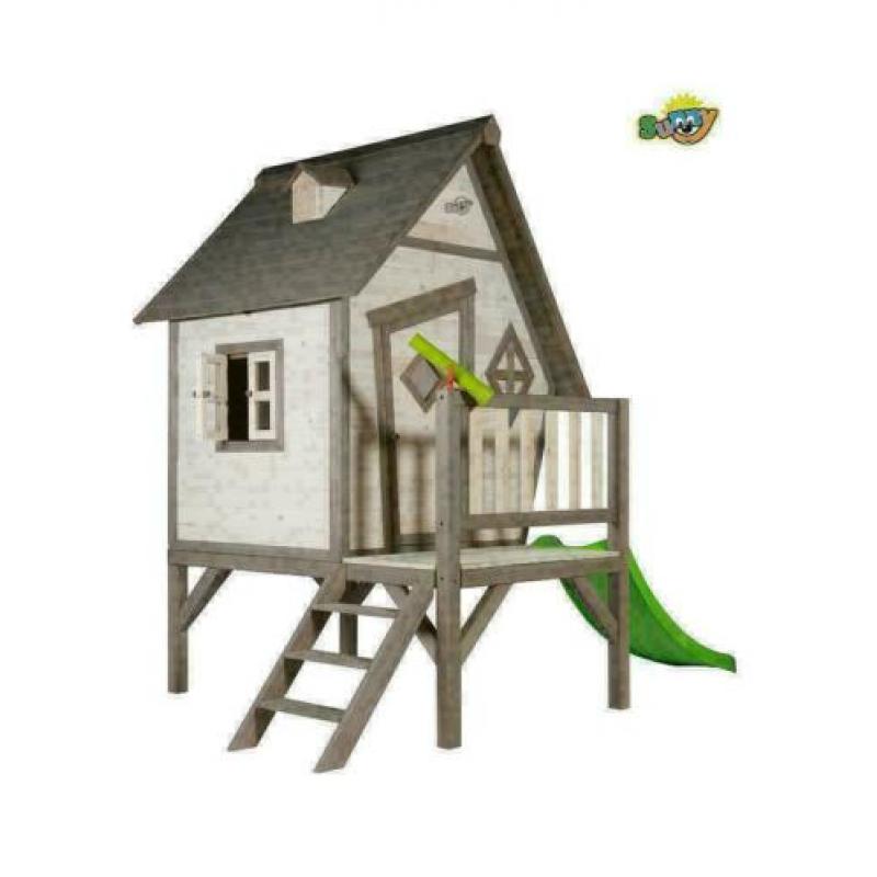 Houten speelhuisje Cabin XL met glijbaan en veranda | Sunny