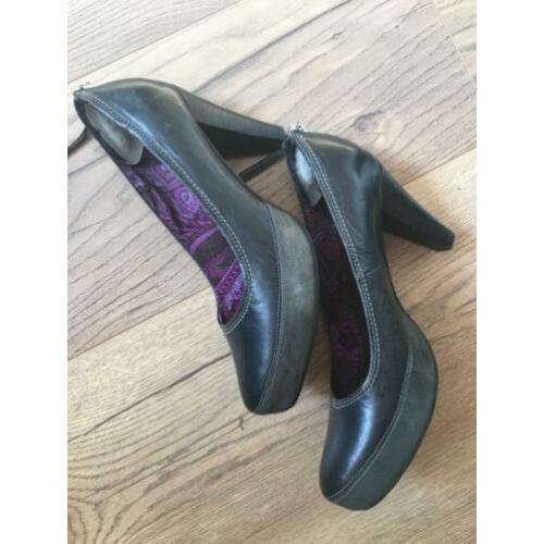 MEXX grijs leren pumps met plateau-zool mt 40