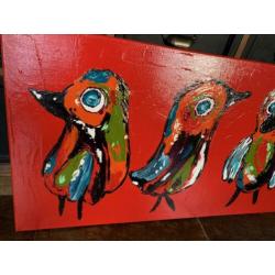 Gekleurde vogels rood 40x120