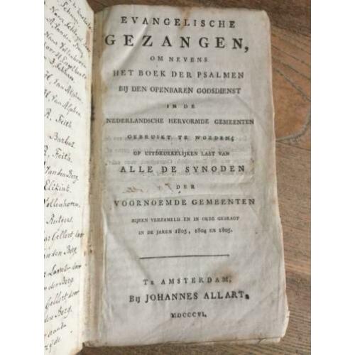 Evangelische gezangen 1806 met handgeschreven toevoeging