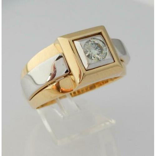 18 karaat Gouden Bicolor Herenring 0.50 crt Briljantgeslepen