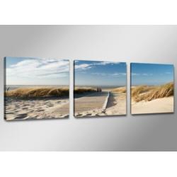 Canvas schilderij 3 luik Noordzee Natuur Strand 150 x 50 cm
