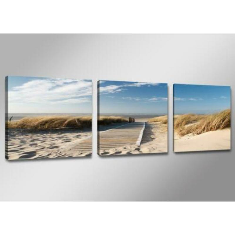 Canvas schilderij 3 luik Noordzee Natuur Strand 150 x 50 cm