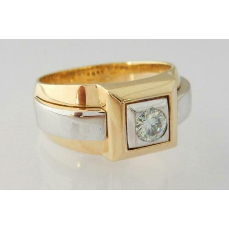 18 karaat Gouden Bicolor Herenring 0.50 crt Briljantgeslepen