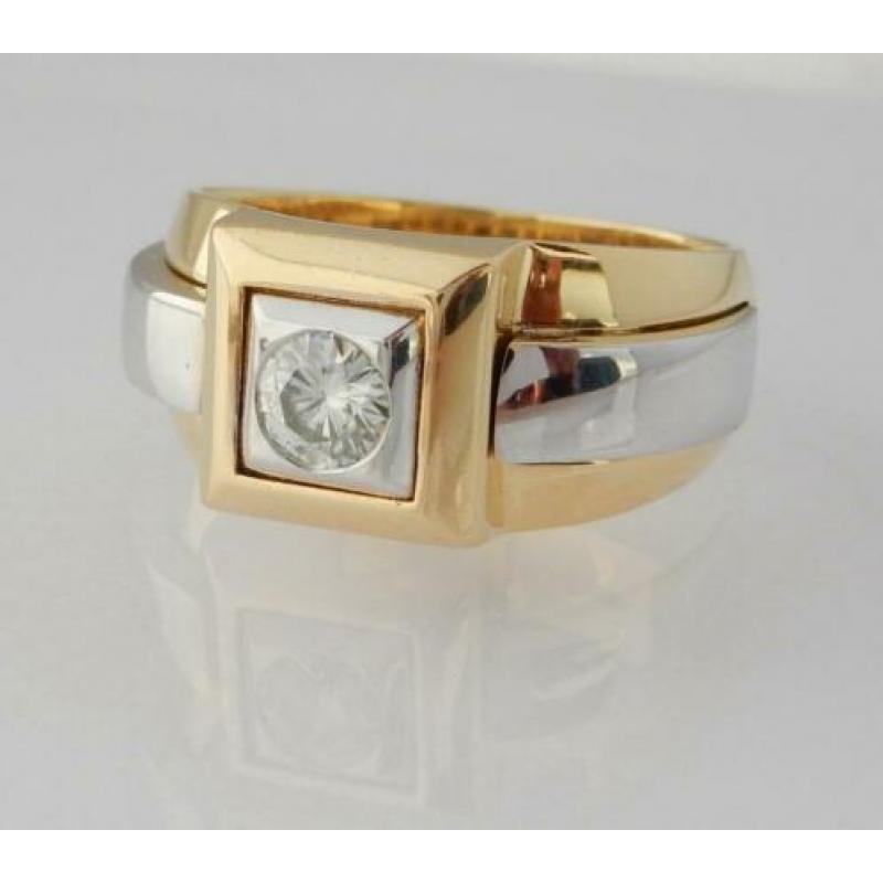 18 karaat Gouden Bicolor Herenring 0.50 crt Briljantgeslepen