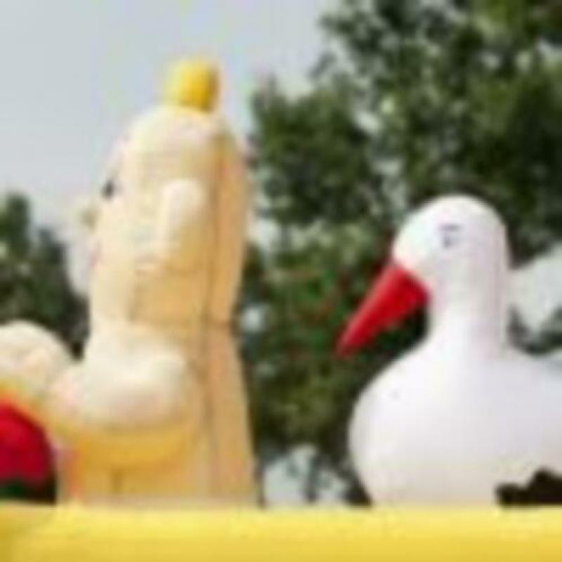 Opblaas Baby met ooievaar in auto erg leuk
